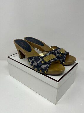 Coach Abella Signature Denim Mule Slide Sandal Heels Size 9.5